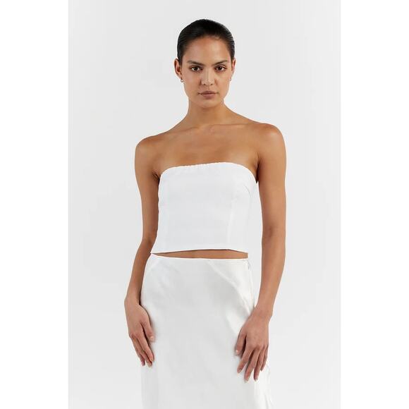 $80 DISSH Lily White Linen Strapless Crop Top - US 6 - Picture 1 of 7